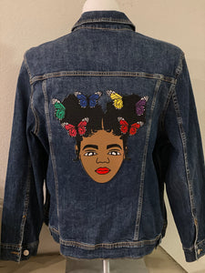 (New) Lady Butterfly - Custom  “Reworked”  Denim Jacket Plus Size 2X
