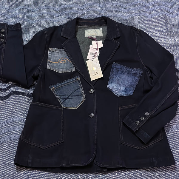 (New) Denim Pocket Blazer - Custom  “Reworked”  Denim Jacket Plus Size 1X