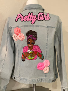 (New) Pretty Lady - Custom  “Reworked”  Denim Jacket Plus Size 2X