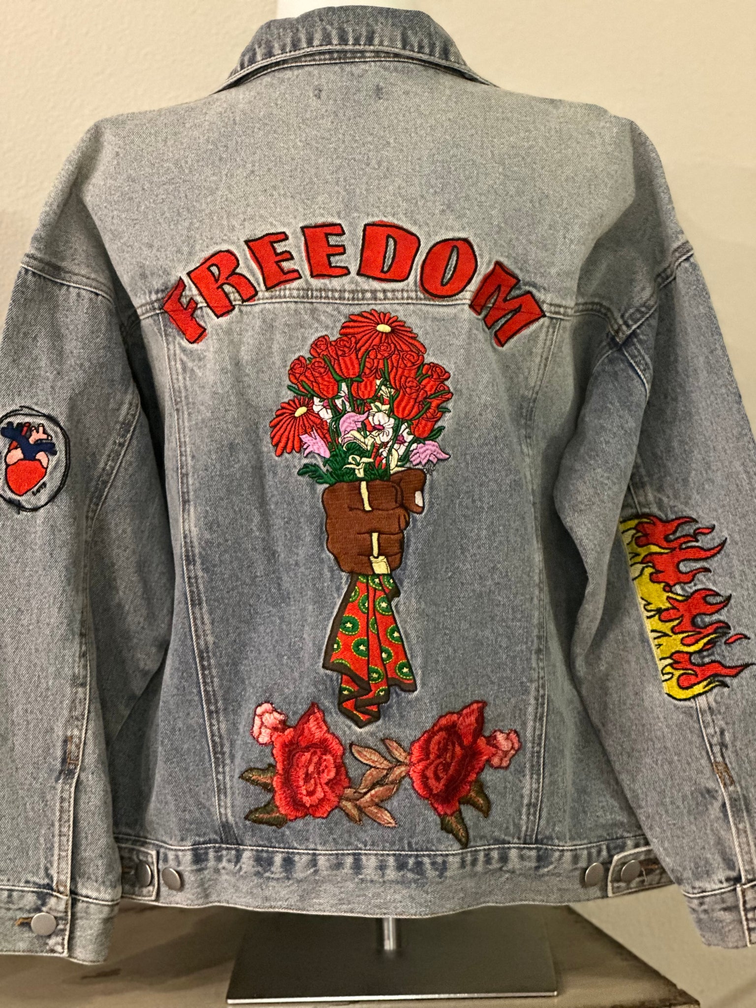 (New) Freedom  - Custom “Reworked” Denim Jacket Ladies Size XL