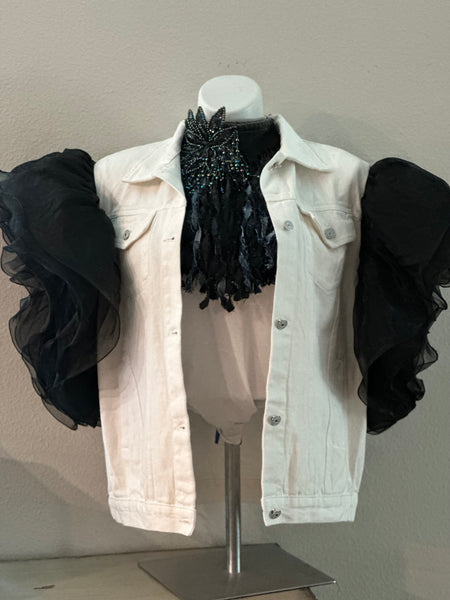 (New) Flutter - Custom  “Reworked”  Denim Vest Jacket Ladies Size Large