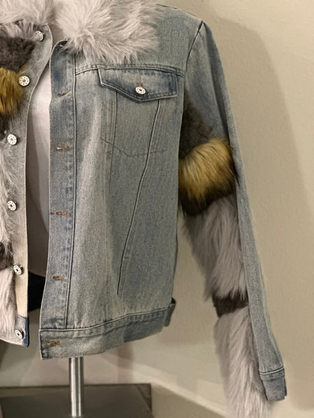(New) Faux Fur Denim Trim Jacket Ladies Size XL