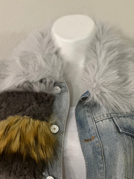 (New) Faux Fur Denim Trim Jacket Ladies Size XL