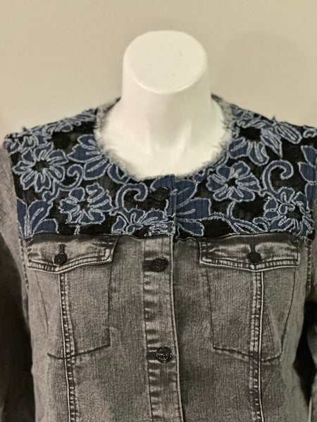 (New) Floral Lace -  Denim Jacket Plus Size 1X