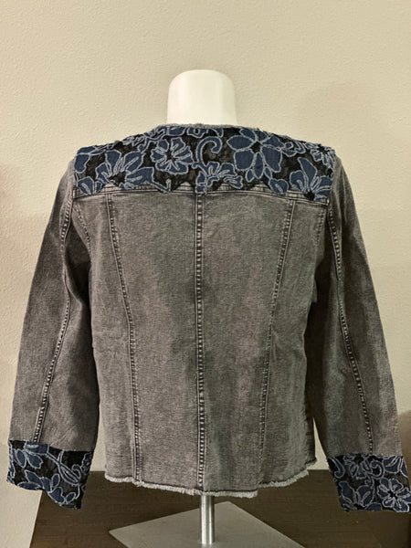 (New) Floral Lace -  Denim Jacket Plus Size 1X