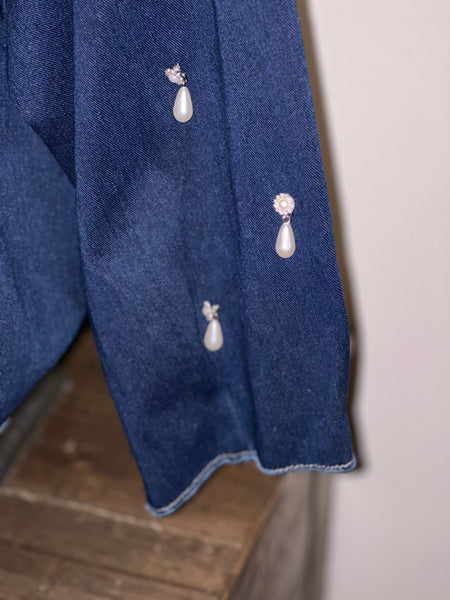 (New) Pearl Detail - 3/4 Sleeve  Denim Jacket Plus Size 2X