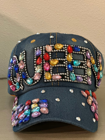 (New) Denim Colorful Queen Bling Hat