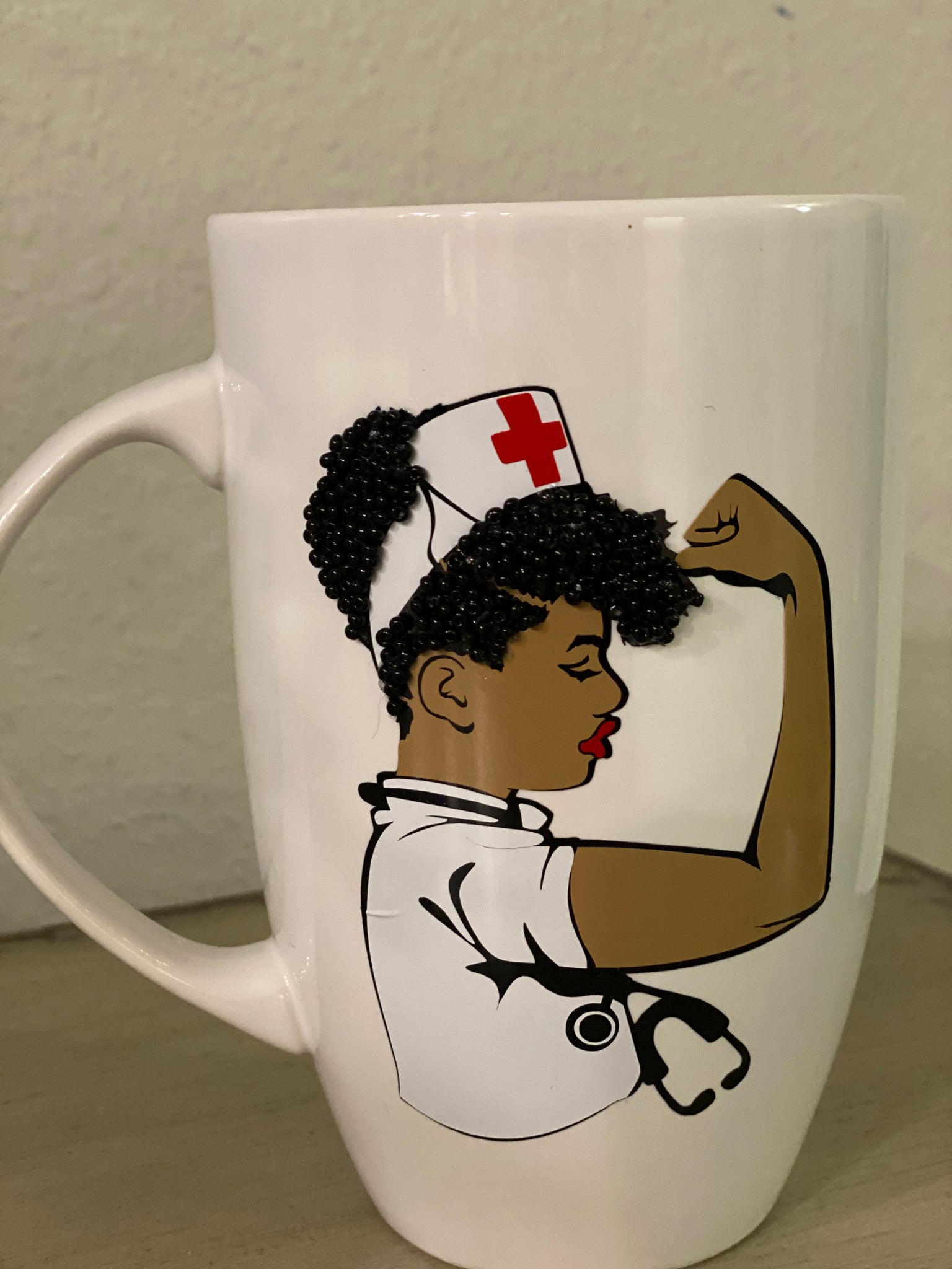 (New) Red Nurse Beauty - Large Bling Coffee Mug