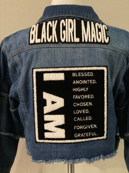 (New) Black Girl Magic  - Custom  “Reworked”  Denim Jacket Plus Size 1X