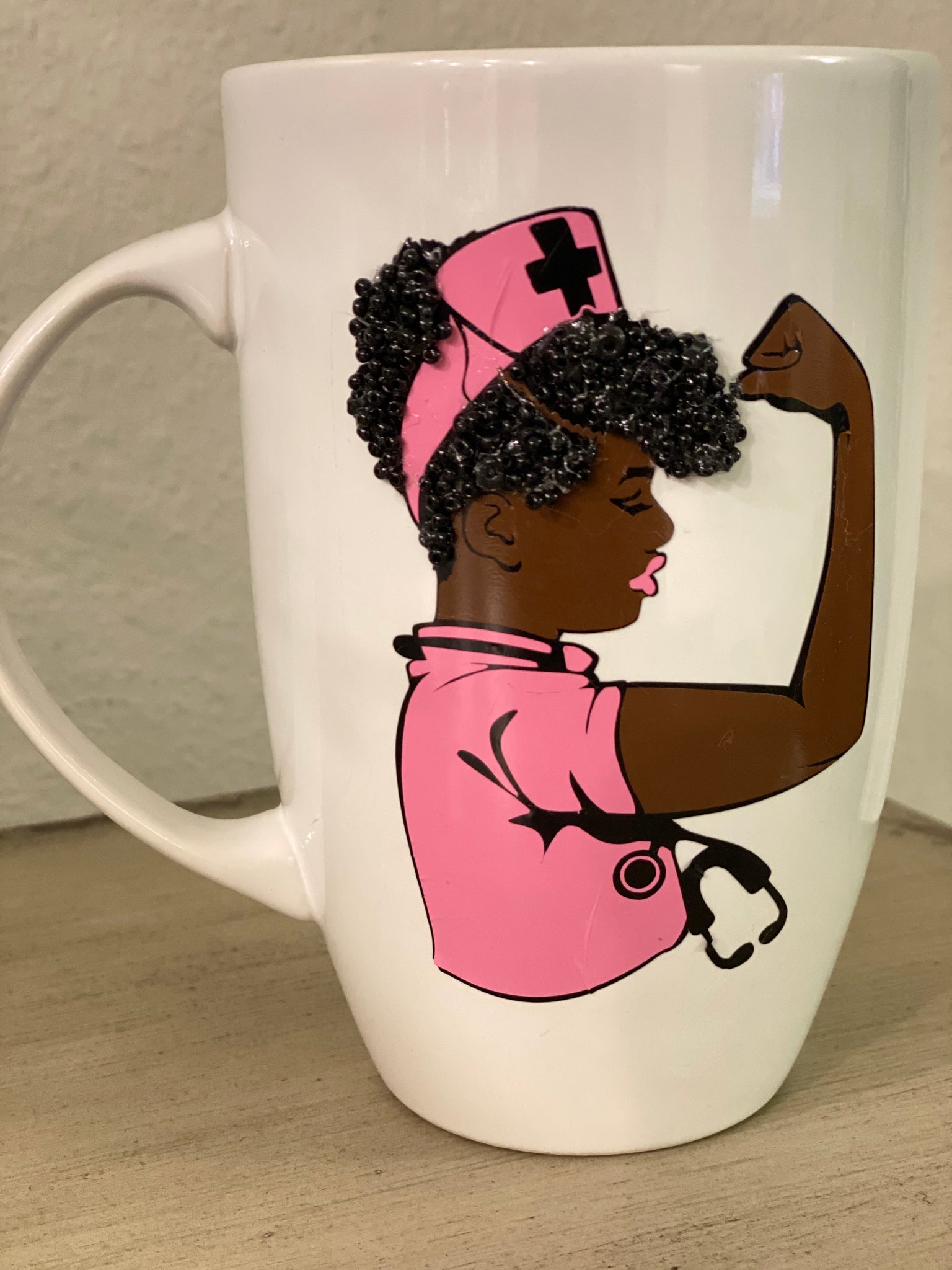(New) Pink Nurse Beauty - Large Bling Coffee Mug