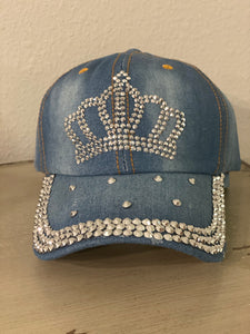 (New) Denim Crown Bling Hat