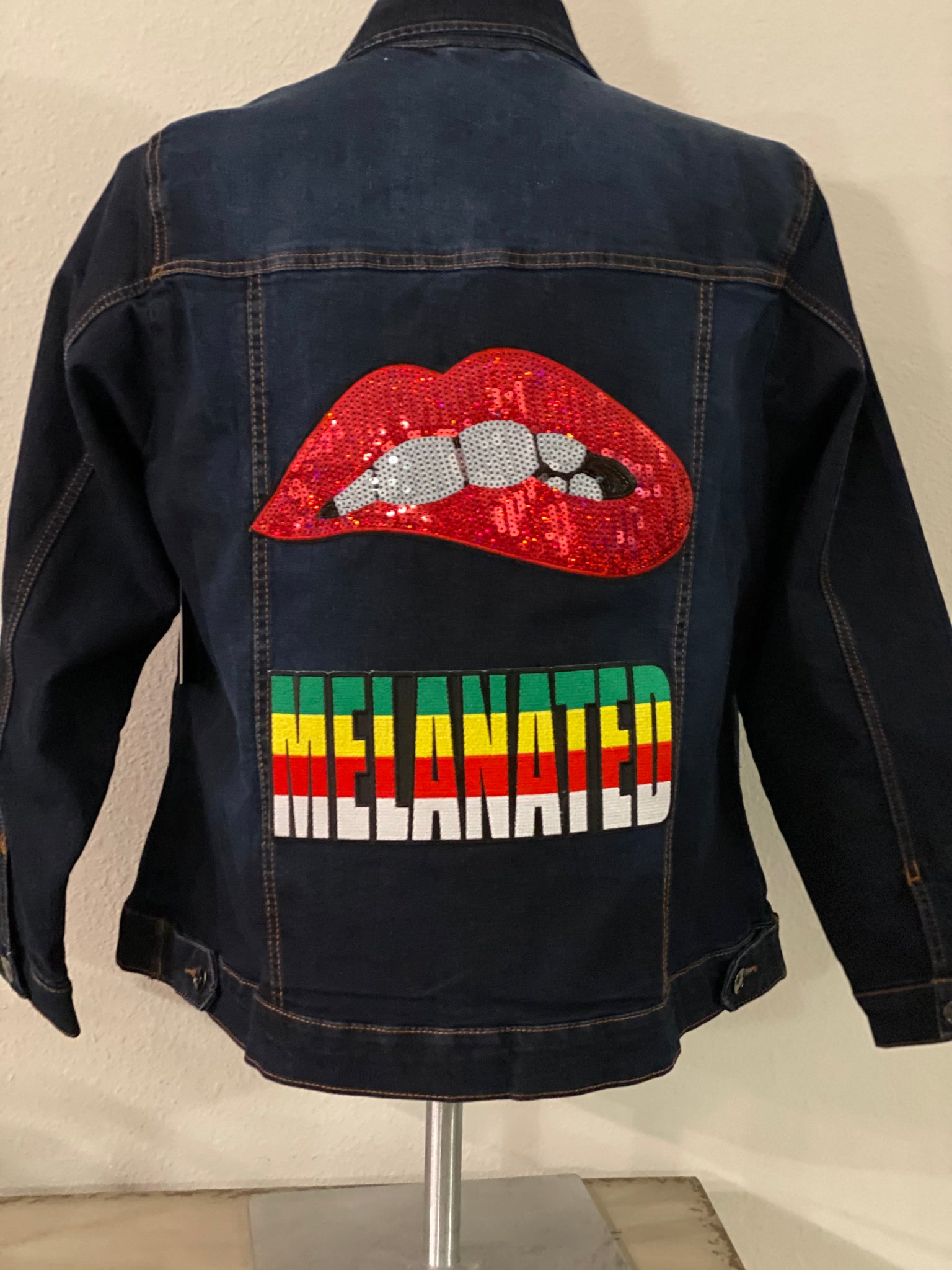 (New) Melanated Queen - Custom  “Reworked”  Denim Jacket Plus Size 2X