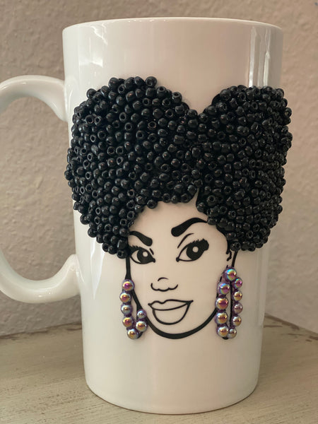 (New) Afro Puff Queen - Large Bling Coffee Mug