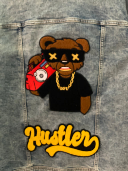(New) Hustler Hype Bear- Custom “Reworked” Denim Jacket Men’s Size Large